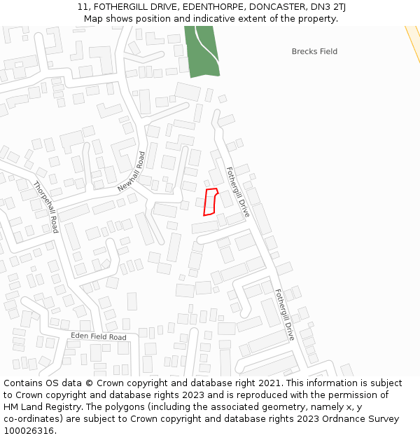 11, FOTHERGILL DRIVE, EDENTHORPE, DONCASTER, DN3 2TJ: Location map and indicative extent of plot