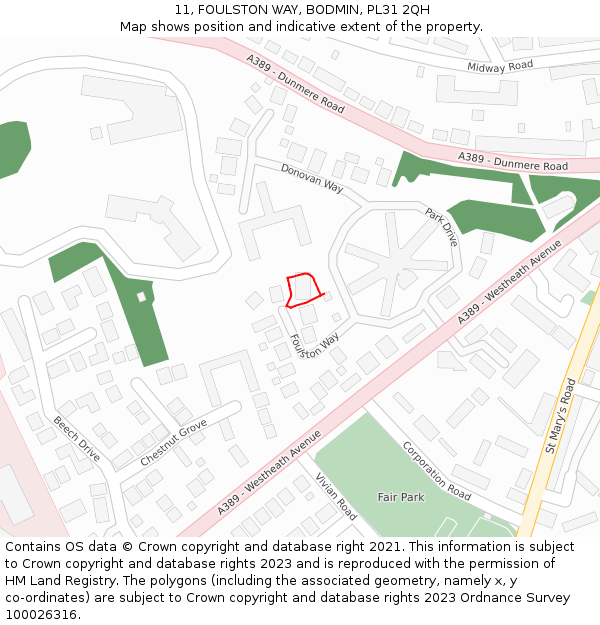 11, FOULSTON WAY, BODMIN, PL31 2QH: Location map and indicative extent of plot