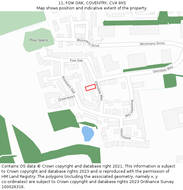 11, FOW OAK, COVENTRY, CV4 9XS: Location map and indicative extent of plot