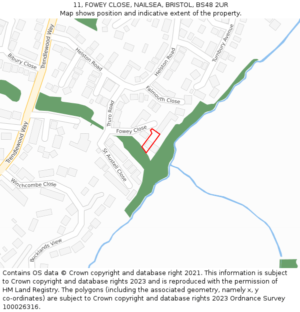 11, FOWEY CLOSE, NAILSEA, BRISTOL, BS48 2UR: Location map and indicative extent of plot