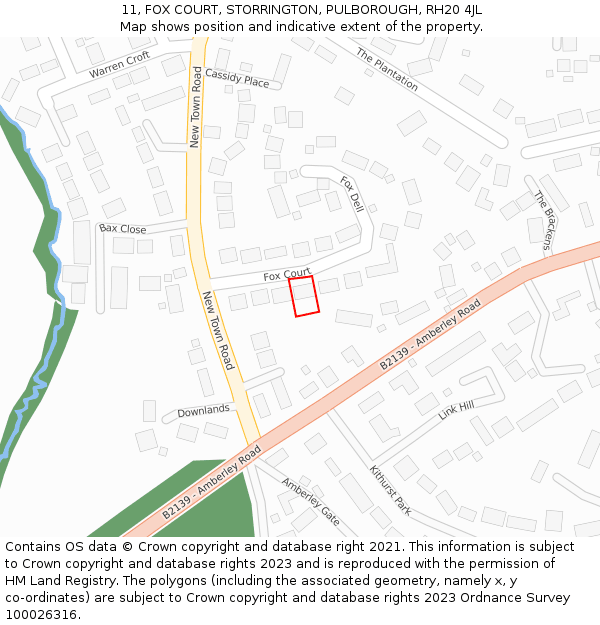 11, FOX COURT, STORRINGTON, PULBOROUGH, RH20 4JL: Location map and indicative extent of plot