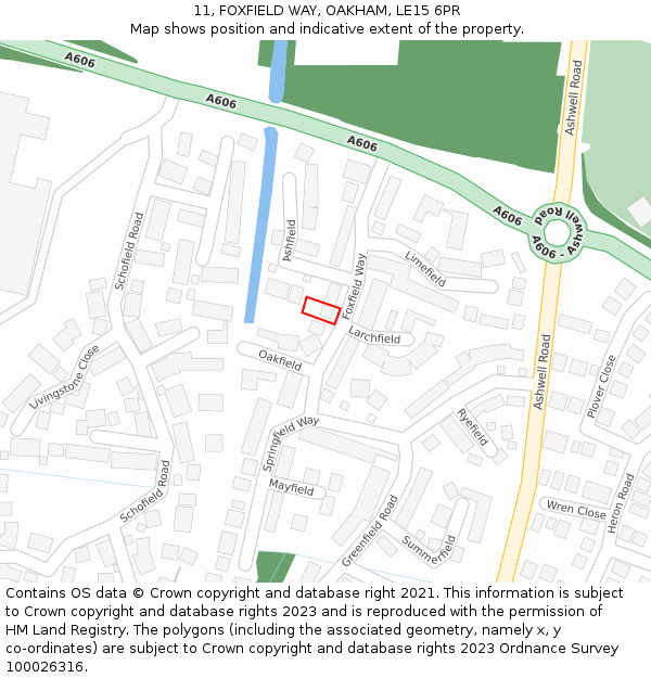 11, FOXFIELD WAY, OAKHAM, LE15 6PR: Location map and indicative extent of plot