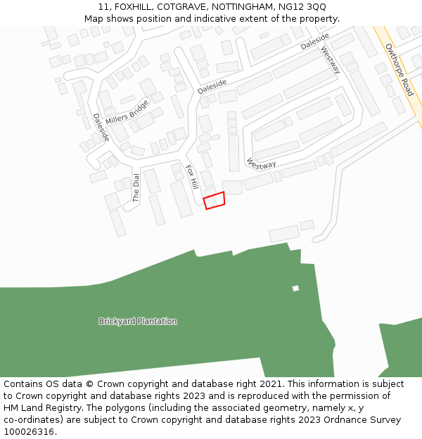 11, FOXHILL, COTGRAVE, NOTTINGHAM, NG12 3QQ: Location map and indicative extent of plot