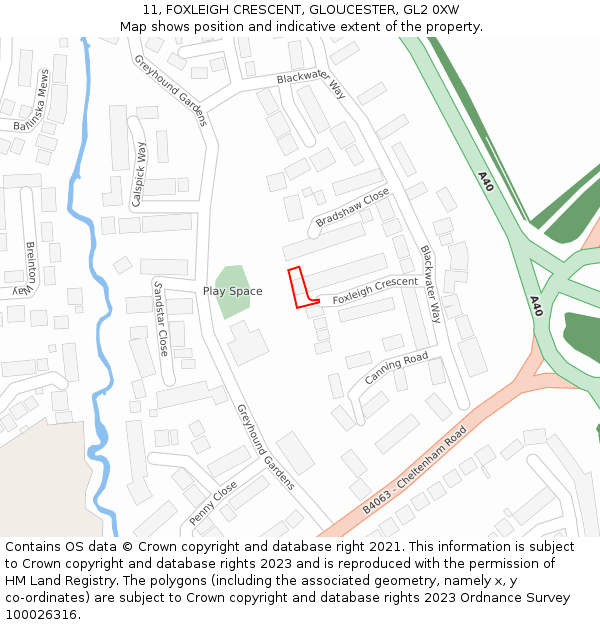 11, FOXLEIGH CRESCENT, GLOUCESTER, GL2 0XW: Location map and indicative extent of plot