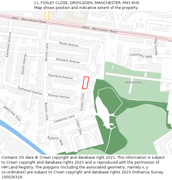 11, FOXLEY CLOSE, DROYLSDEN, MANCHESTER, M43 6HS: Location map and indicative extent of plot