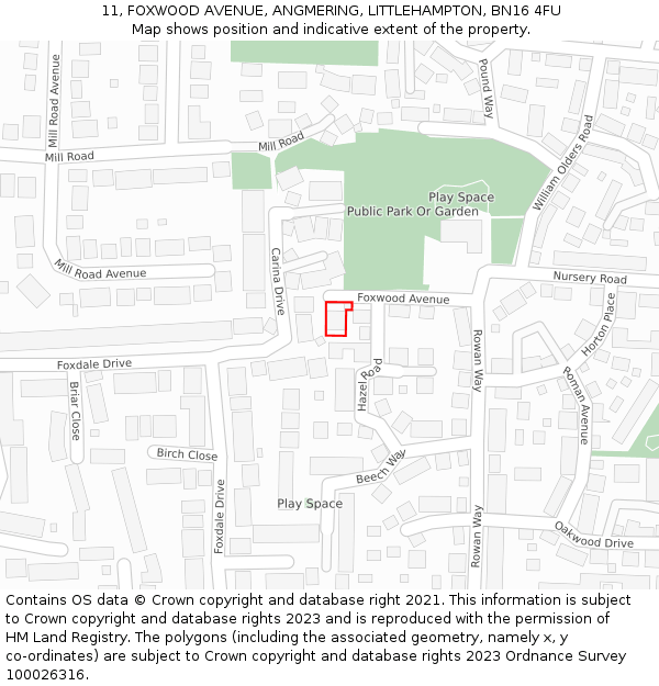 11, FOXWOOD AVENUE, ANGMERING, LITTLEHAMPTON, BN16 4FU: Location map and indicative extent of plot