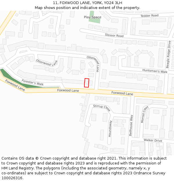 11, FOXWOOD LANE, YORK, YO24 3LH: Location map and indicative extent of plot