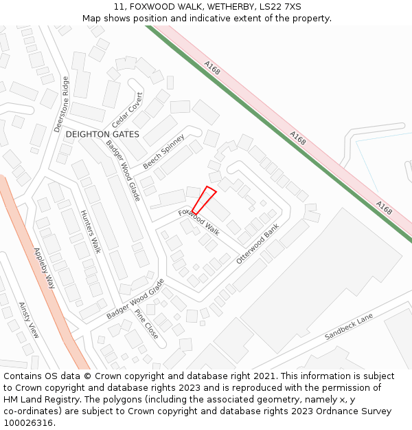 11, FOXWOOD WALK, WETHERBY, LS22 7XS: Location map and indicative extent of plot