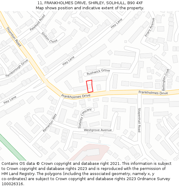 11, FRANKHOLMES DRIVE, SHIRLEY, SOLIHULL, B90 4XF: Location map and indicative extent of plot