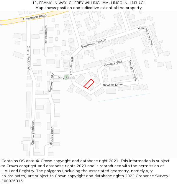 11, FRANKLIN WAY, CHERRY WILLINGHAM, LINCOLN, LN3 4GL: Location map and indicative extent of plot