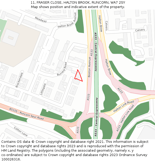 11, FRASER CLOSE, HALTON BROOK, RUNCORN, WA7 2SY: Location map and indicative extent of plot