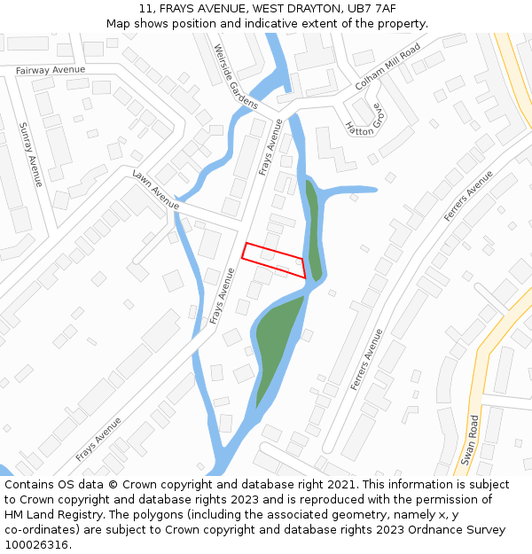 11, FRAYS AVENUE, WEST DRAYTON, UB7 7AF: Location map and indicative extent of plot