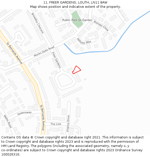 11, FREER GARDENS, LOUTH, LN11 8AW: Location map and indicative extent of plot