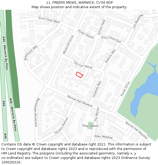 11, FREERS MEWS, WARWICK, CV34 6DP: Location map and indicative extent of plot