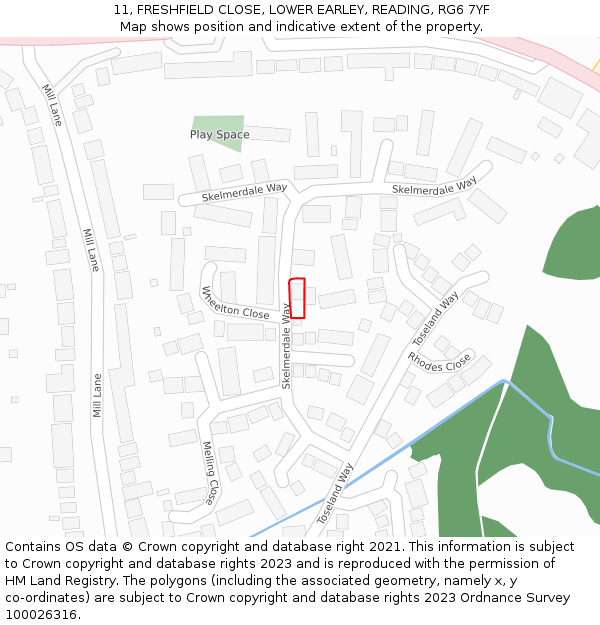 11, FRESHFIELD CLOSE, LOWER EARLEY, READING, RG6 7YF: Location map and indicative extent of plot