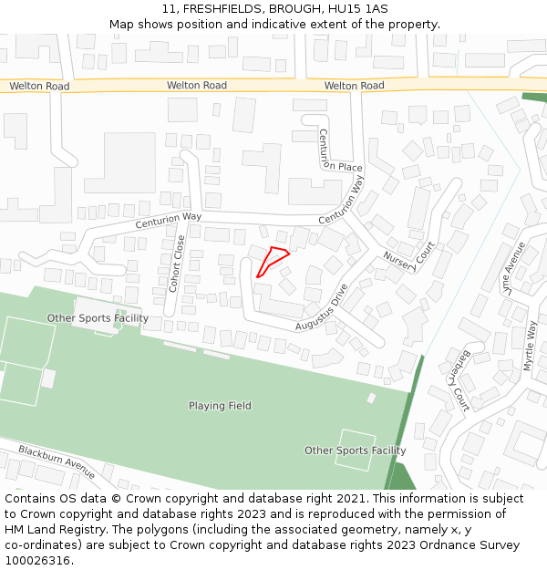 11, FRESHFIELDS, BROUGH, HU15 1AS: Location map and indicative extent of plot