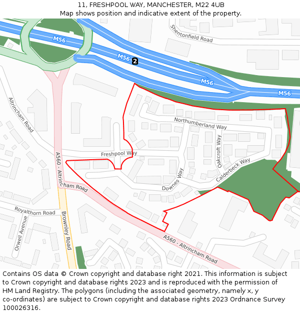 11, FRESHPOOL WAY, MANCHESTER, M22 4UB: Location map and indicative extent of plot