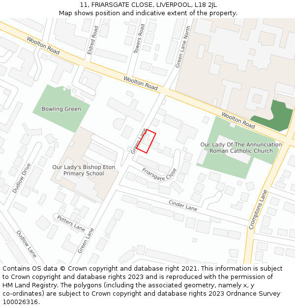 11, FRIARSGATE CLOSE, LIVERPOOL, L18 2JL: Location map and indicative extent of plot