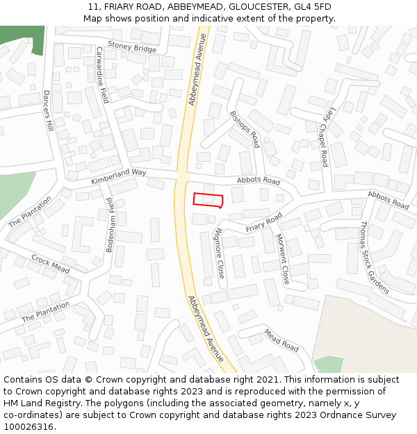 11, FRIARY ROAD, ABBEYMEAD, GLOUCESTER, GL4 5FD: Location map and indicative extent of plot