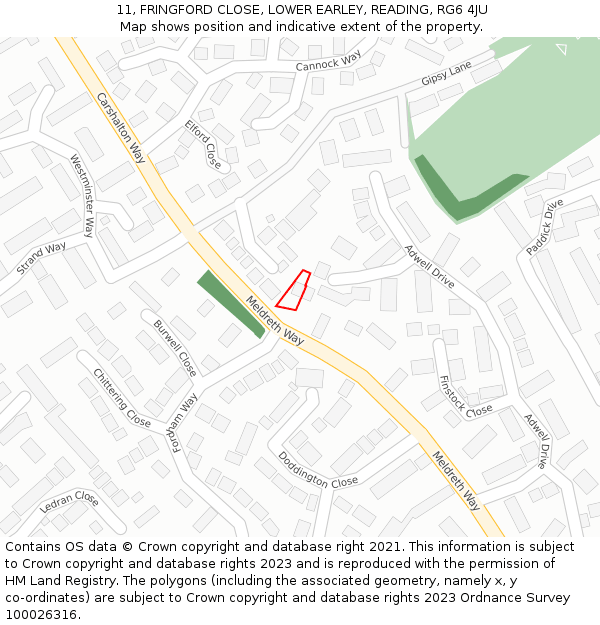 11, FRINGFORD CLOSE, LOWER EARLEY, READING, RG6 4JU: Location map and indicative extent of plot