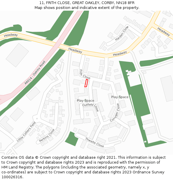 11, FRITH CLOSE, GREAT OAKLEY, CORBY, NN18 8FR: Location map and indicative extent of plot
