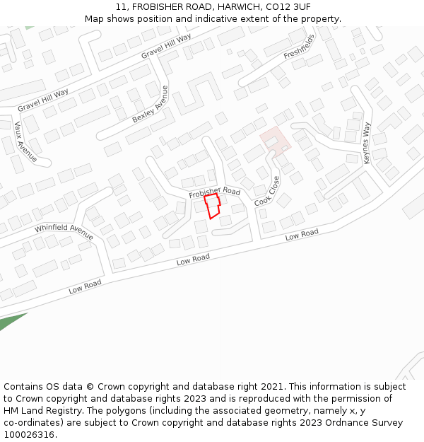 11, FROBISHER ROAD, HARWICH, CO12 3UF: Location map and indicative extent of plot