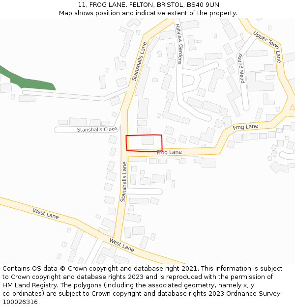 11, FROG LANE, FELTON, BRISTOL, BS40 9UN: Location map and indicative extent of plot