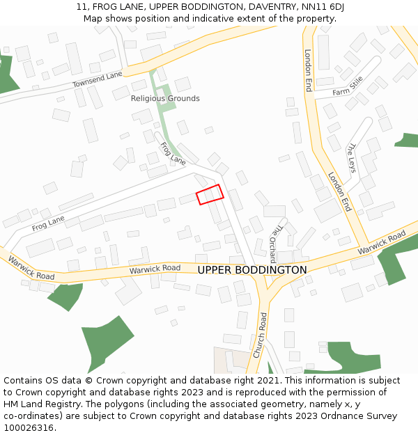 11, FROG LANE, UPPER BODDINGTON, DAVENTRY, NN11 6DJ: Location map and indicative extent of plot