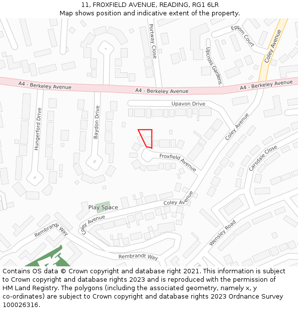 11, FROXFIELD AVENUE, READING, RG1 6LR: Location map and indicative extent of plot