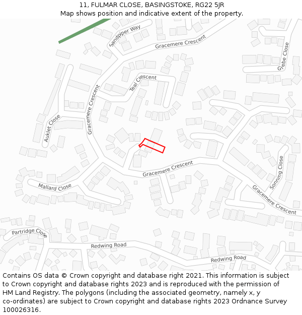 11, FULMAR CLOSE, BASINGSTOKE, RG22 5JR: Location map and indicative extent of plot