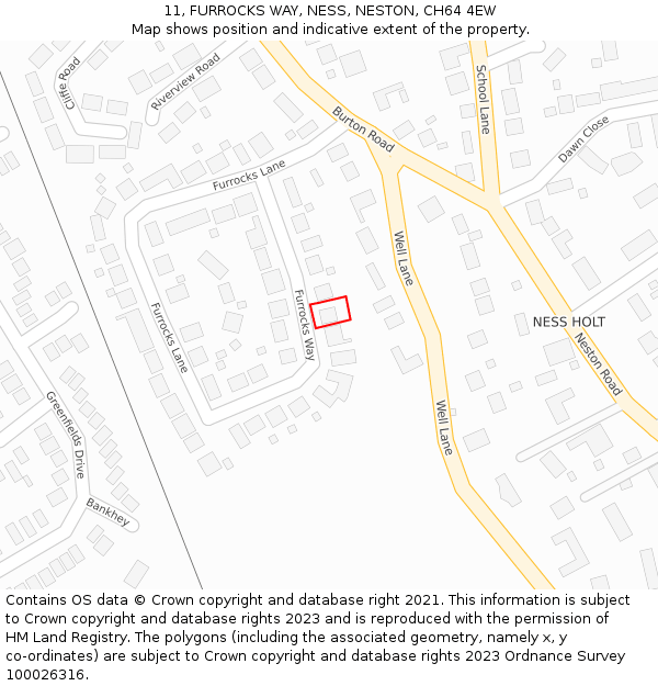 11, FURROCKS WAY, NESS, NESTON, CH64 4EW: Location map and indicative extent of plot