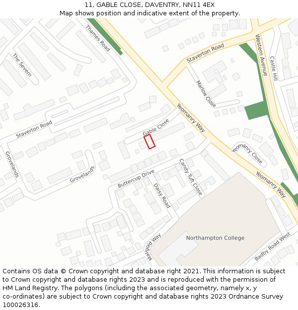 11, GABLE CLOSE, DAVENTRY, NN11 4EX: Location map and indicative extent of plot