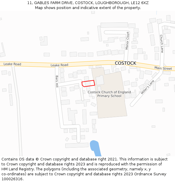 11, GABLES FARM DRIVE, COSTOCK, LOUGHBOROUGH, LE12 6XZ: Location map and indicative extent of plot