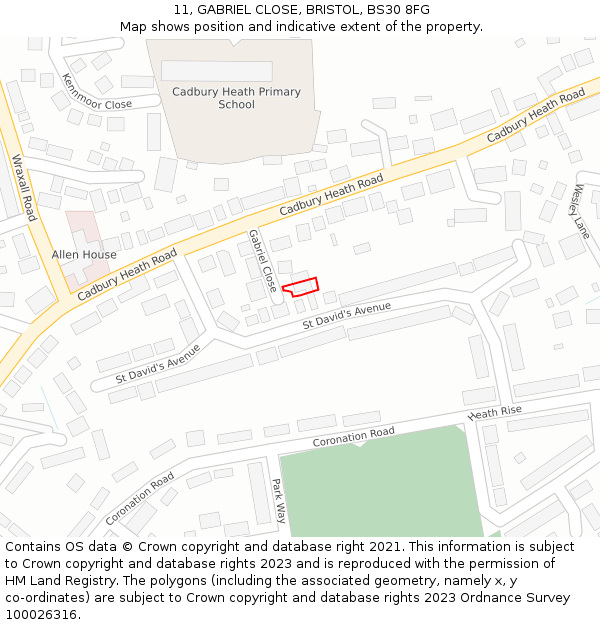 11, GABRIEL CLOSE, BRISTOL, BS30 8FG: Location map and indicative extent of plot