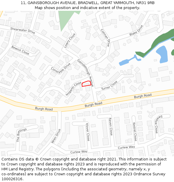 11, GAINSBOROUGH AVENUE, BRADWELL, GREAT YARMOUTH, NR31 9RB: Location map and indicative extent of plot