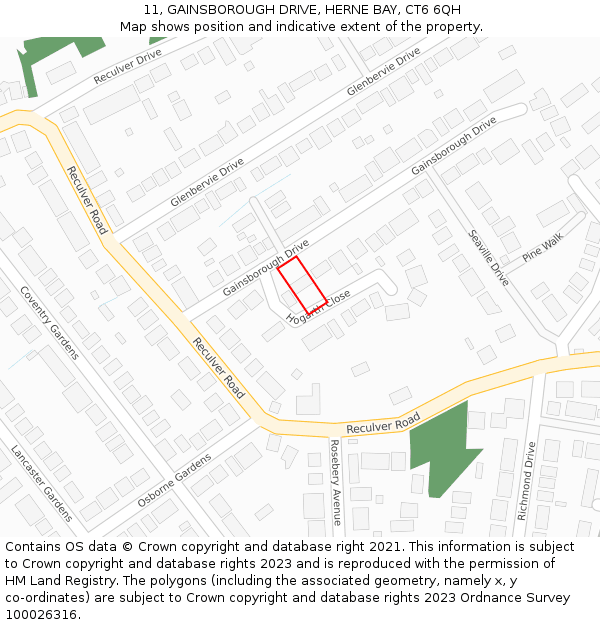 11, GAINSBOROUGH DRIVE, HERNE BAY, CT6 6QH: Location map and indicative extent of plot