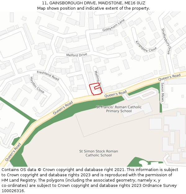 11, GAINSBOROUGH DRIVE, MAIDSTONE, ME16 0UZ: Location map and indicative extent of plot