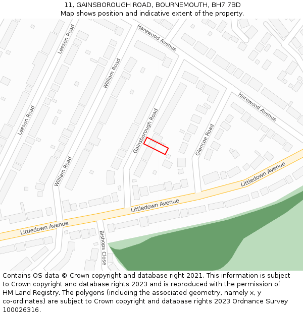 11, GAINSBOROUGH ROAD, BOURNEMOUTH, BH7 7BD: Location map and indicative extent of plot