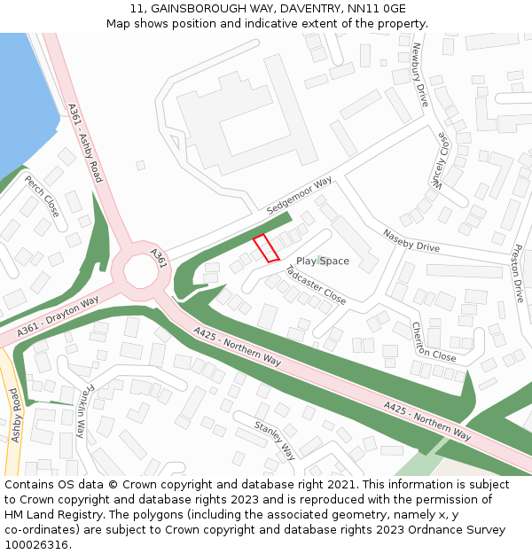 11, GAINSBOROUGH WAY, DAVENTRY, NN11 0GE: Location map and indicative extent of plot