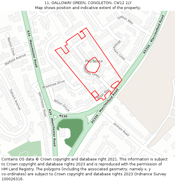 11, GALLOWAY GREEN, CONGLETON, CW12 1LY: Location map and indicative extent of plot