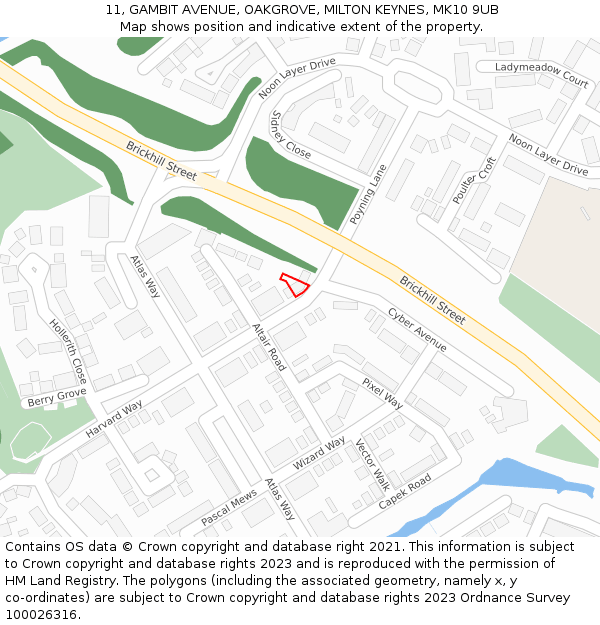 11, GAMBIT AVENUE, OAKGROVE, MILTON KEYNES, MK10 9UB: Location map and indicative extent of plot