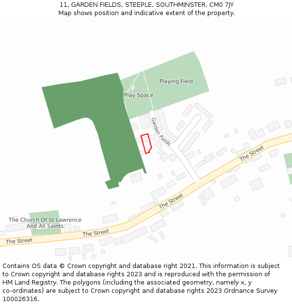 11, GARDEN FIELDS, STEEPLE, SOUTHMINSTER, CM0 7JY: Location map and indicative extent of plot