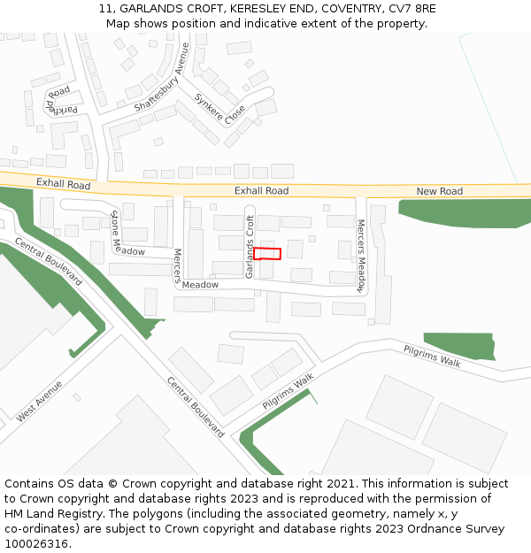 11, GARLANDS CROFT, KERESLEY END, COVENTRY, CV7 8RE: Location map and indicative extent of plot