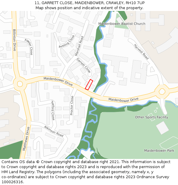 11, GARRETT CLOSE, MAIDENBOWER, CRAWLEY, RH10 7UP: Location map and indicative extent of plot