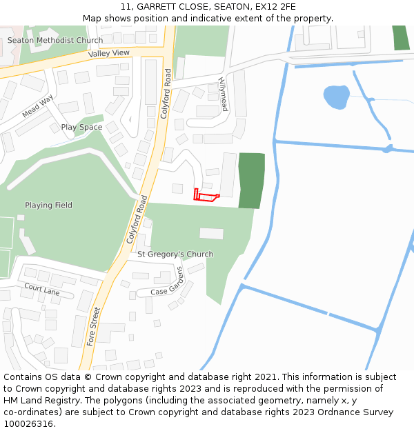 11, GARRETT CLOSE, SEATON, EX12 2FE: Location map and indicative extent of plot