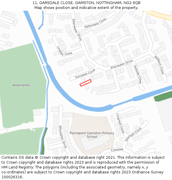 11, GARSDALE CLOSE, GAMSTON, NOTTINGHAM, NG2 6QB: Location map and indicative extent of plot