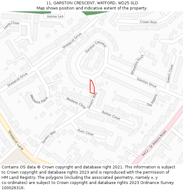 11, GARSTON CRESCENT, WATFORD, WD25 0LD: Location map and indicative extent of plot