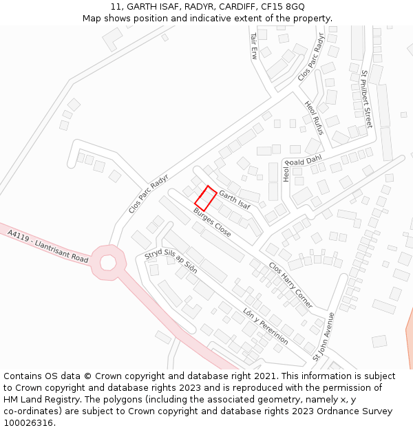 11, GARTH ISAF, RADYR, CARDIFF, CF15 8GQ: Location map and indicative extent of plot