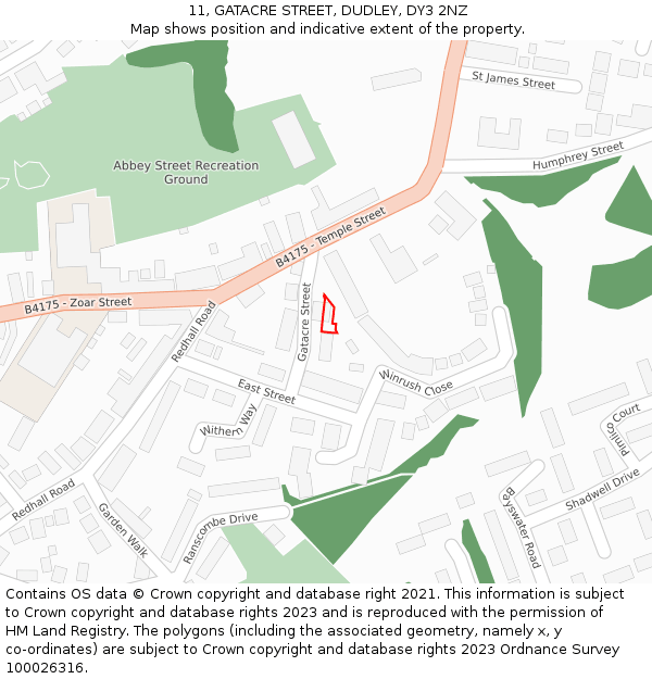 11, GATACRE STREET, DUDLEY, DY3 2NZ: Location map and indicative extent of plot