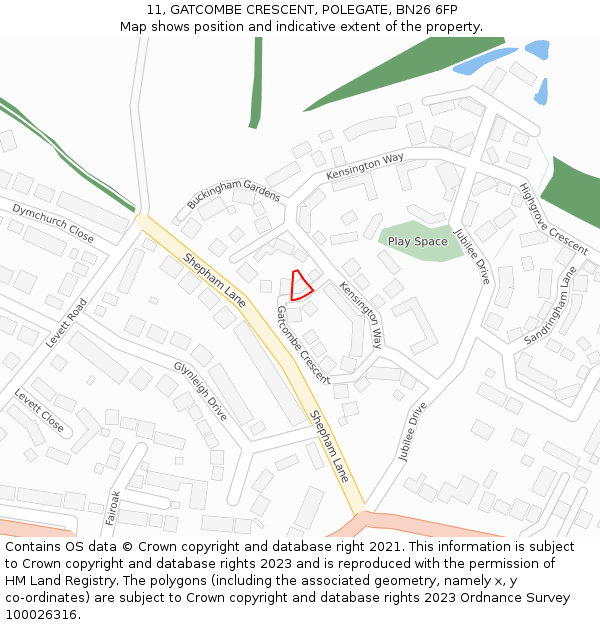 11, GATCOMBE CRESCENT, POLEGATE, BN26 6FP: Location map and indicative extent of plot